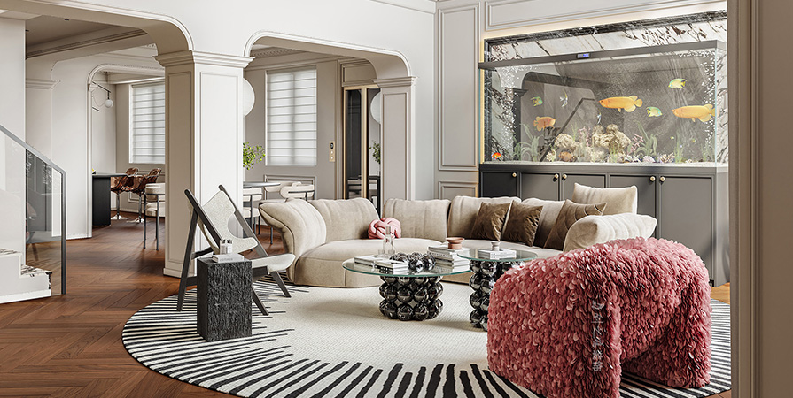 靜海秋實園300㎡法式風格別墅裝修案例