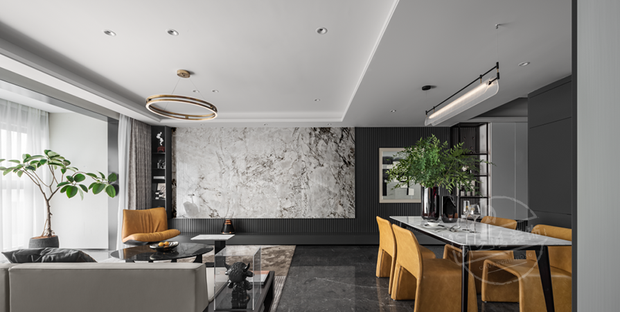 綠城·水西雲(yún)廬103㎡輕奢風格三居室裝修案例