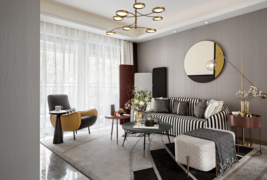 金地·青云玖璋128㎡混搭風(fēng)格三居室裝修案例