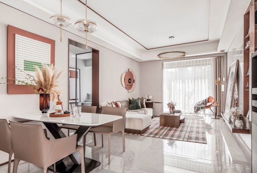 花語尚東105㎡輕奢風(fēng)格三居室裝修案例