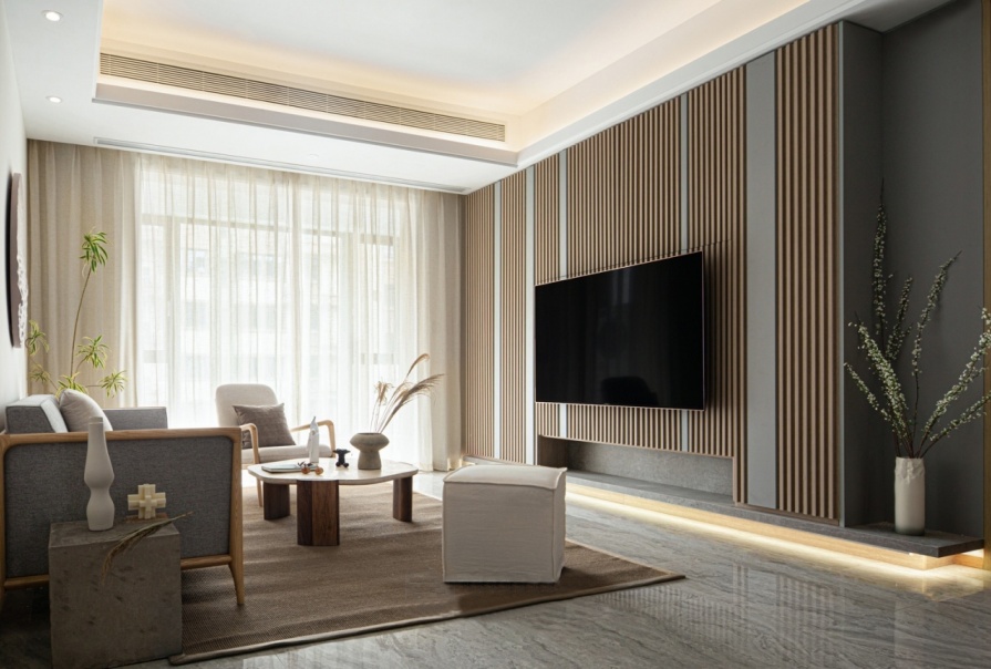 中國鐵建·花語尚東93㎡原木風(fēng)格三居室裝修案例