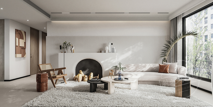 花語尚東93㎡奶油風(fēng)格三居室裝修案例