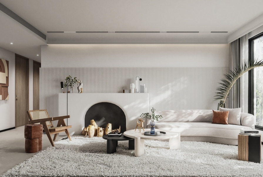 花語尚東93㎡奶油風格三居室裝修案例